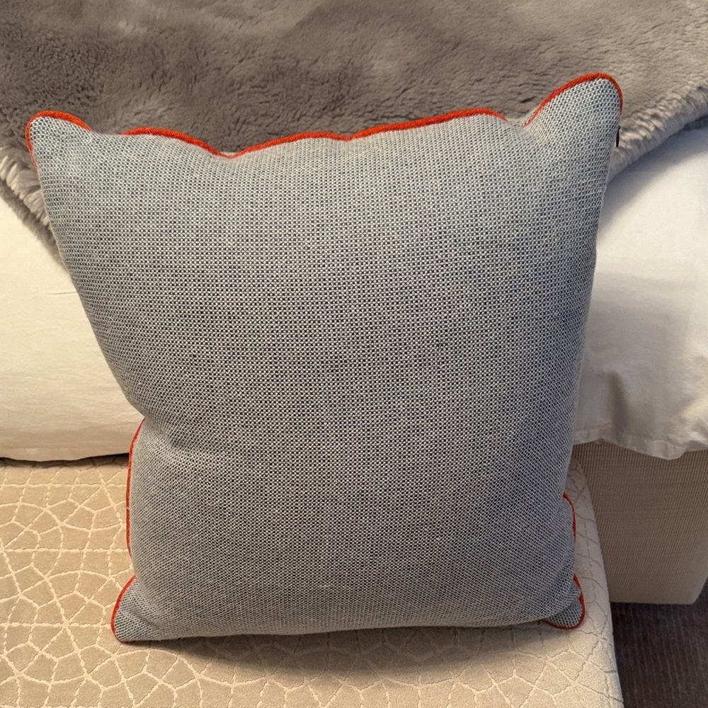 Navy check and Orange trimmed Accent Pillow. 18 x 18. Designer made. Set of 2.